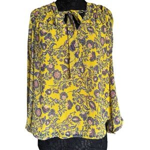 Jessica Simpson Yellow Purple Sheer Paisley Floral Long Sleeve Blouse NWOT